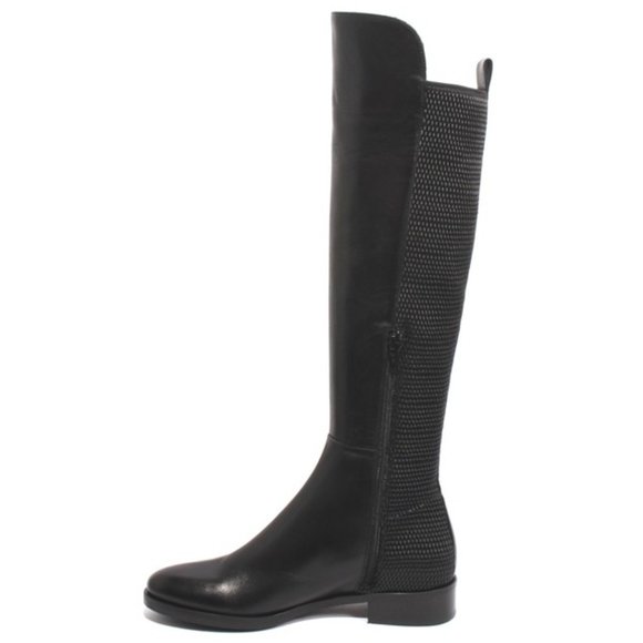 ITALIAN Black Leather Stretch Zip Knee High Boots - Picture 6 of 8